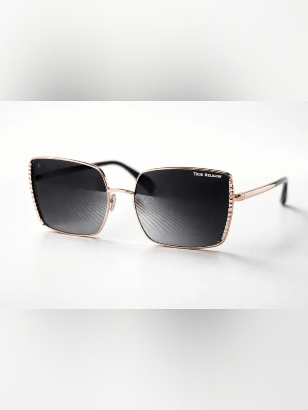 True Religion unisex Square Sunglasses Black Gradient Lenses Gold